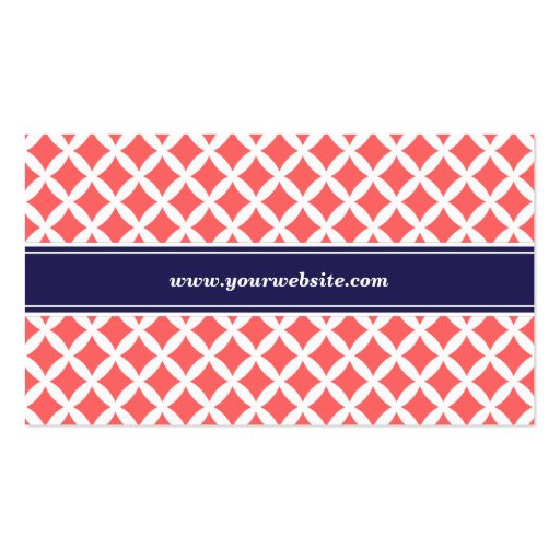 Coral and Navy Blue Modern Diamonds Business Cards (back side)