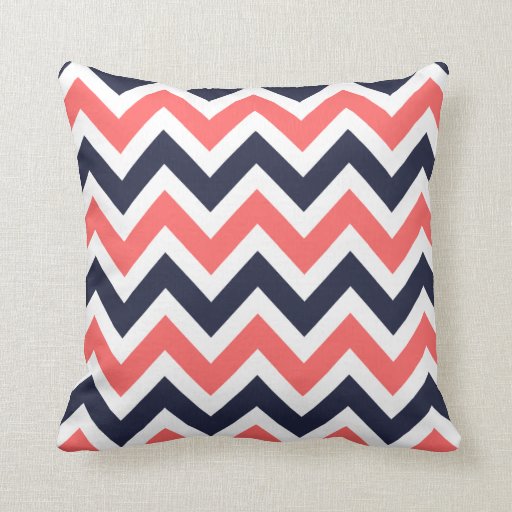 Coral and Navy Chevron Throw Pillow Zazzle