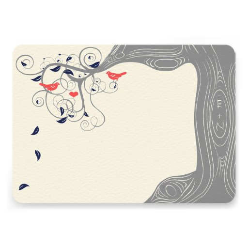 Coral and Navy Initials in Trunk Love Bird Personalized Invitation