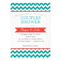 Coral and turquoise Chevron Shower Invitation