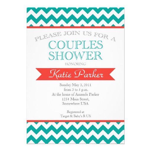 Coral and  turquoise Couples Bridal Shower Invite