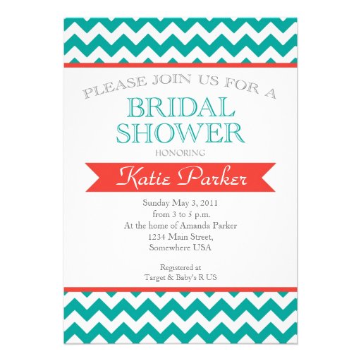 Coral and  turquoise Couples Bridal Shower Invite