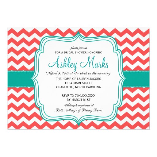 coral and turquoise Invitation