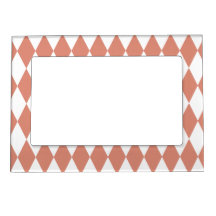 Coral and White Diamond Pattern Magnetic Photo Frame