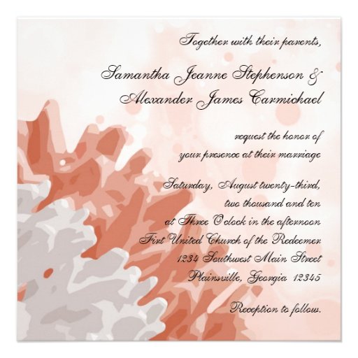 Coral and White Reef Beach Wedding Invitations