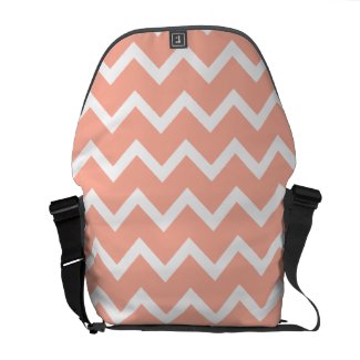 Coral and White Zig Zag Pattern. Messenger Bag