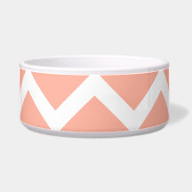 Coral and White Zig Zag Pattern. Pet Food Bowl