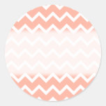 Coral and White Zig Zag Pattern. Round Stickers