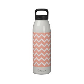 Coral and White Zig Zag Pattern. Reusable Water Bottle