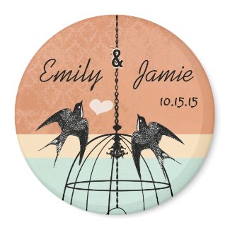 Coral & Aqua Bird Cage Wedding Magnet or Customize magnet