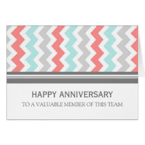 Coral Aqua Grey Chevron Employee Anniversary Card