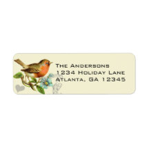 Coral & Aqua Musical Vintage Bird Return Address Return Address Labels