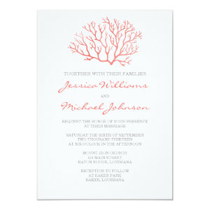 Coral Beach Wedding 5x7 Paper Invitation Card