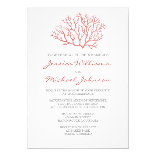 Coral Beach Wedding Invitation (front side)