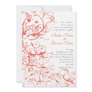 Coral Birds & Swirls Wedding Invitations invitation