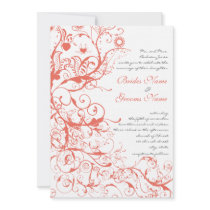 Coral Birds & Swirls Wedding Invitations