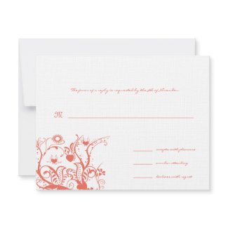 Coral Birds & Swirls Wedding RSVP Response Card invitation