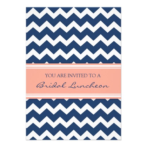 Coral Blue Chevron Bridal Lunch Invitation Cards