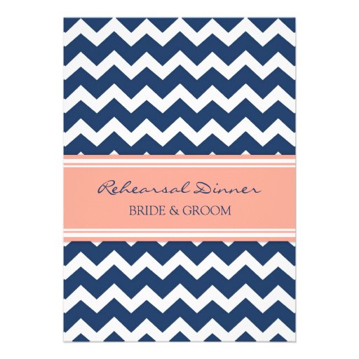 Coral Blue Chevron Rehearsal Dinner Party Custom Announcement (front side)