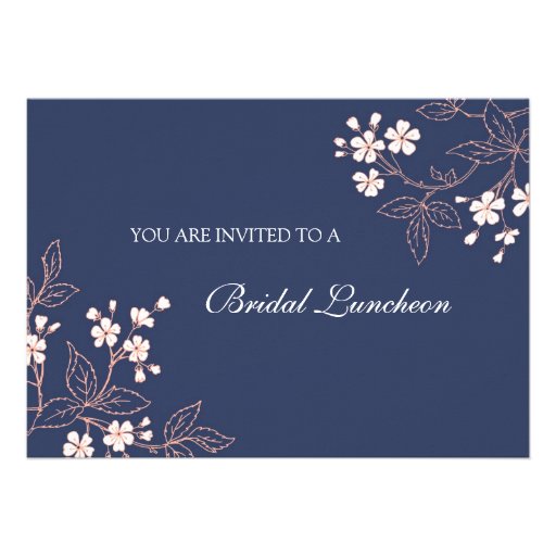 Coral Blue Floral Bridal Lunch Invitation Cards