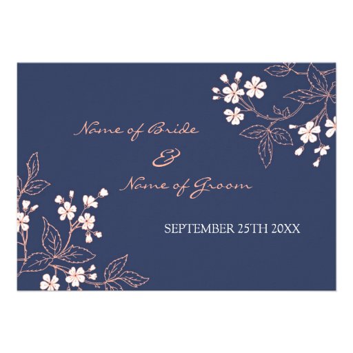 Coral Blue Floral Wedding Invitation Cards