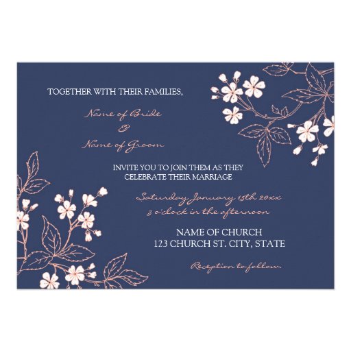 Coral Blue Floral Wedding Invitation Cards