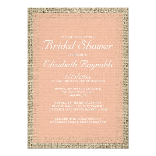 Coral Burlap Bridal Shower Invitations