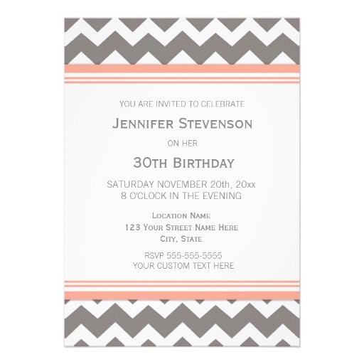 Coral Chevron 30th Birthday Party Invitations