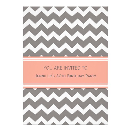 Coral Chevron 30th Birthday Party Invitations (front side)