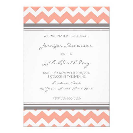 Coral Chevron 35th Birthday Party Invitations