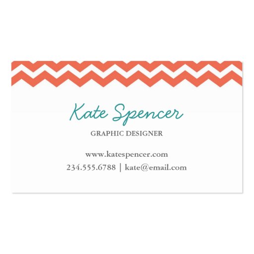 Coral Chevron and Polka Dot Business Cards (front side)