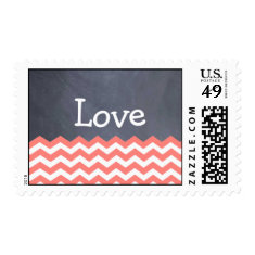 Coral Chevron love Wedding Stamps