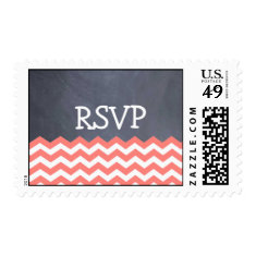Coral Chevron RSVP Wedding Stamps