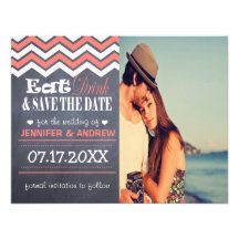 Coral Chevron Save the Date Announcement