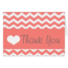 Coral Chevron Thank You Note Greeting Card