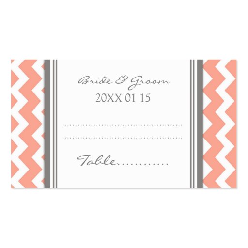 Coral Chevron Wedding Table Place Setting Cards Business Card Template (front side)