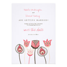 Coral Chocolate Ivory Funky Flowers Save the Date Personalized Invite
