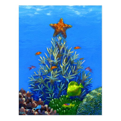 Coral Christmas Tree postcard Zazzle