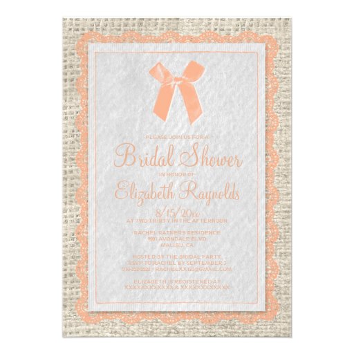 Coral Country Burlap Bridal Shower Invitations