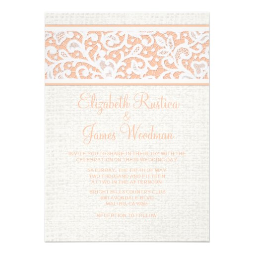 Coral Country Burlap Wedding Invitations