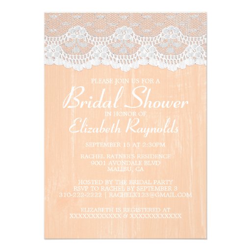 Coral Country Lace Bridal Shower Invitations