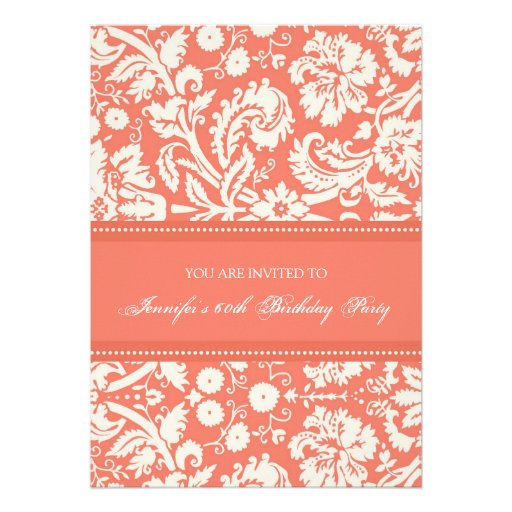 Coral Damask 60th Birthday Party Invitations