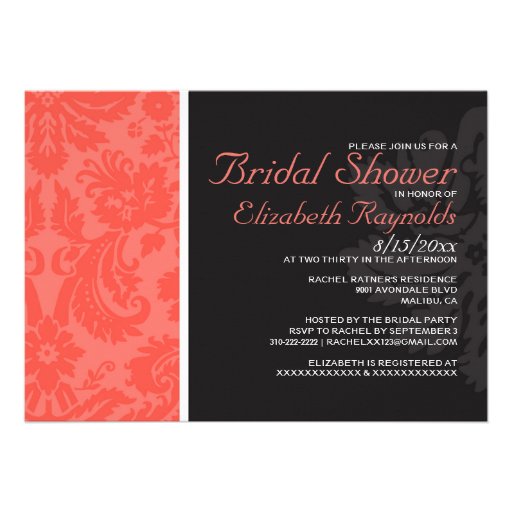 Coral Damask Bridal Shower Invitations