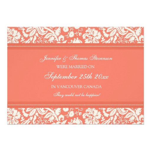 Coral Damask Elopement Announcement Cards