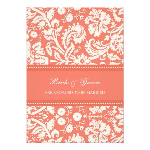 Coral Damask Engagement Party Invitations