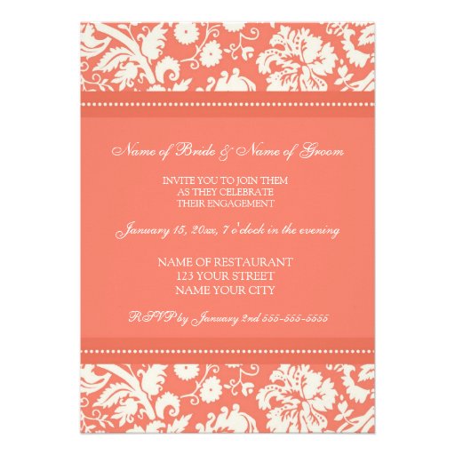 Coral Damask Engagement Party Invitations