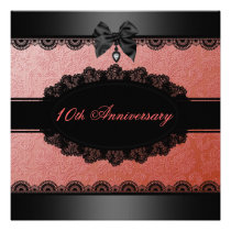 Coral Damask & Lace Wedding Anniversary Invite invitations
