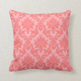 Coral Damask Pattern Throw Pillows