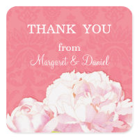 Coral Damask Peony Wedding Thank You Favour Sticker sticker