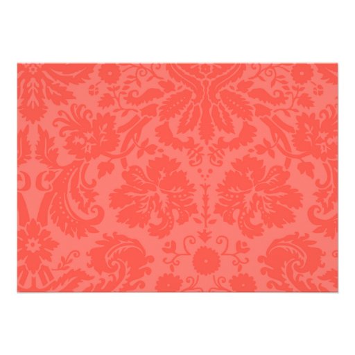 Coral Damask Wedding Invitations